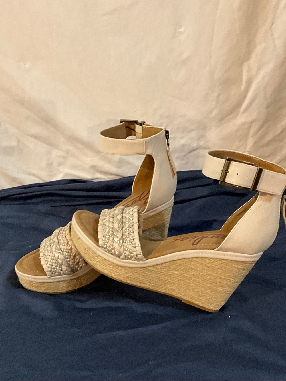 Zodiac Cream Braided Espadrille Wedge Sandals with Ankle Strap